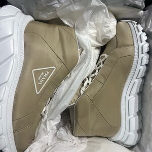Prada Nylon Beige and White Sneakers